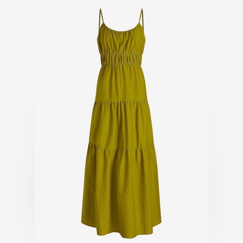 Express Tiered Maxi Dress Lime Green Smocked Strappy Summer XS - Picture 3 of 10